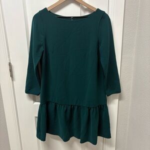 J CREW GREEN DROP WAIST SCOOP NECK LONG SLEEVED LINED DRESS EUC Size 6